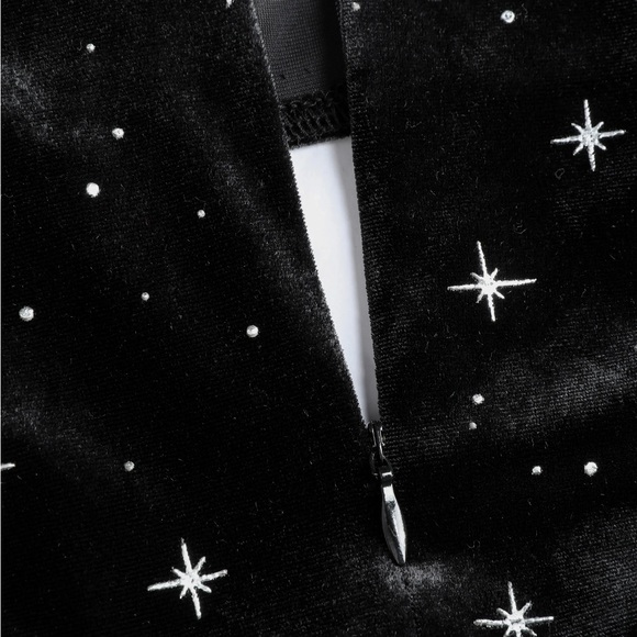 CIDER Black Velvet Star Pattern Bell Sleeve Crop Top with Cutout - Picture 7 of 7